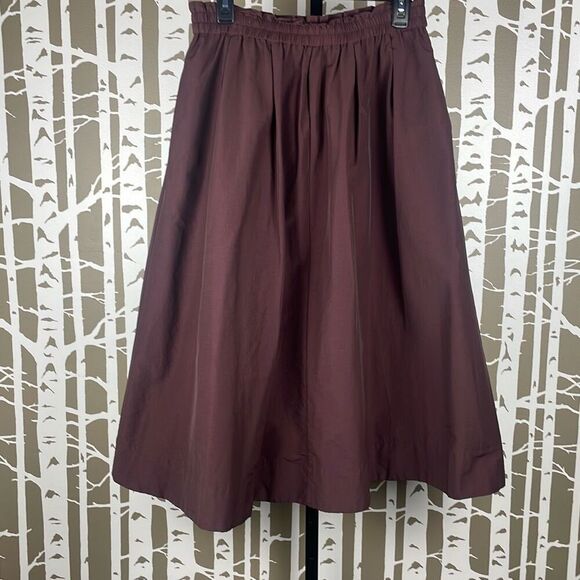 H&M Chocolate Brown A-Line Taffeta Midi Skirt M - Picture 7 of 8